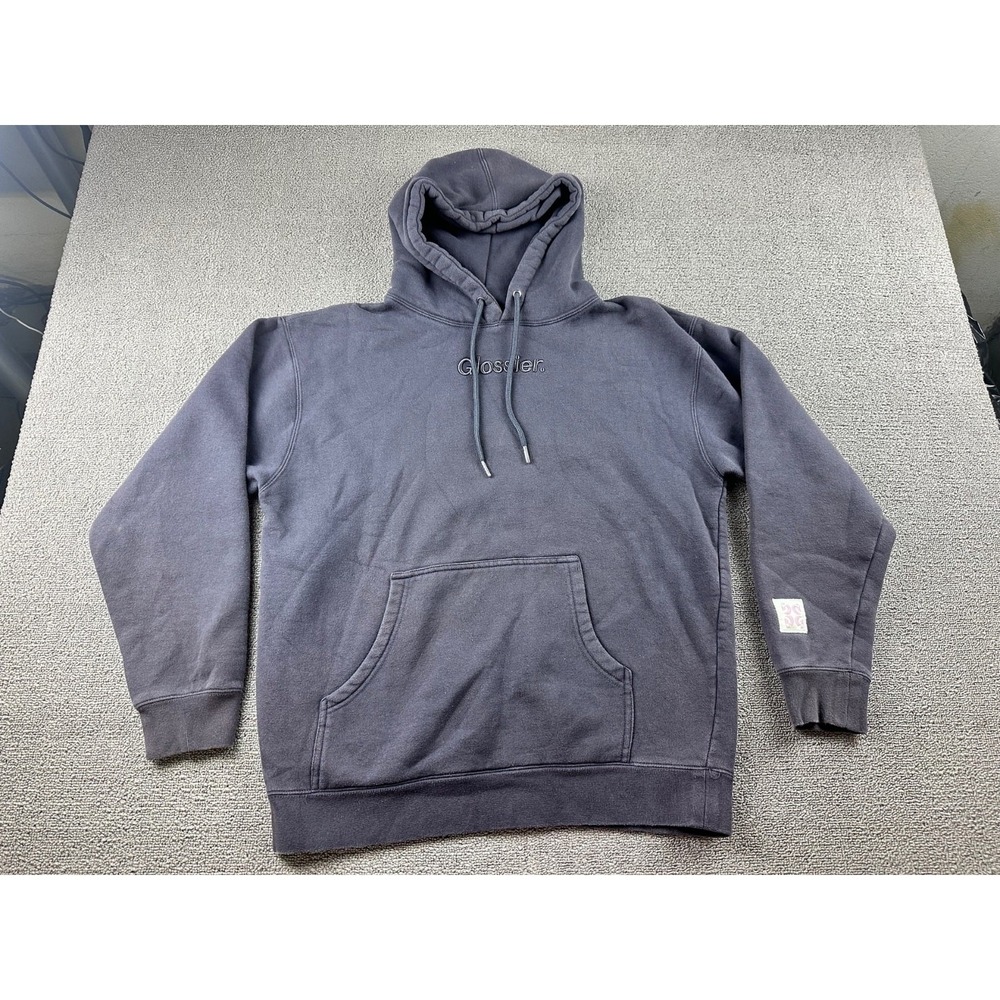 Glossier Embroidered Hoodie Unisex Adults M Gray Relaxed Fit Pullover Urban